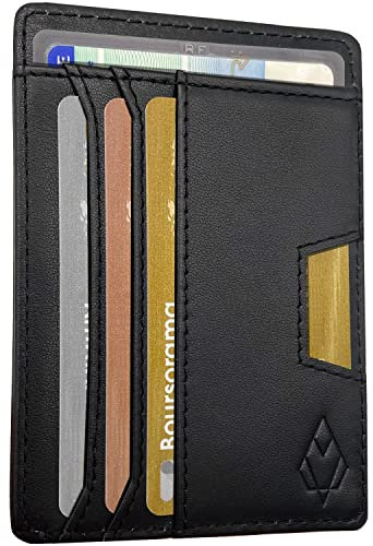 Porte Carte de Crédit en Cuir Noir – Pièce d'Identité et Permis de Conduire – Portefeuille Mince Anti RFID – Compartiment Billet et Monnaie – Jusqu'à 7 Cartes bancaires
