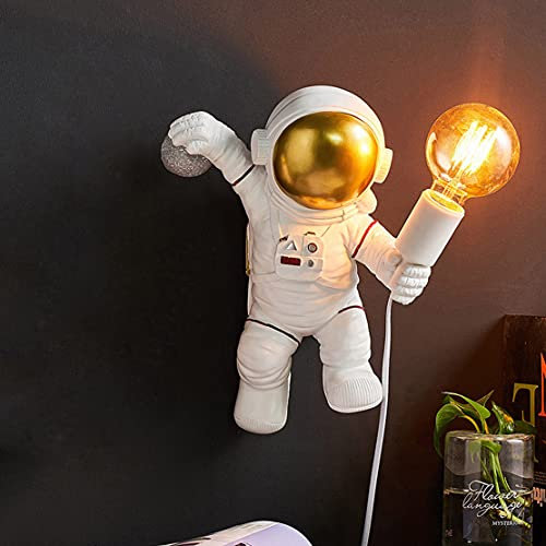 WRMING Kinderzimmer Wandlampe, Innen Wandleuchte mit Schalter und Stecker, Modern Kinder Schlafzimmer Nachtlicht, Astronaut Dekorieren Nachttischlampe für jungen mädchen, mit 150cm Kabel