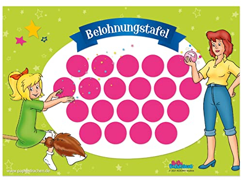 Papierdrachen Belohnungstafel Set für Kinder als Abreißblock 10 Blatt - Motivierendes Konzept als Erziehungshilfe - mit tollen Stickern für Jungs und Mädchen - Motiv Bibi Blocksberg Set 6