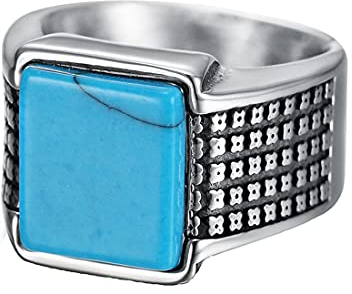 HIJONES Männer Ring aus Rostfreier Stahl mit Quadrat Türkis Weihnachten Jubiläum Geburtstag Hochzeit Schmuck Ringe Geschenke Größe 57