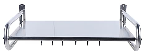 TIXBYGO Soporte para encimera de microondas, estante de pared, de acero inoxidable, con 6 ganchos, multifunción, para microondas, capacidad de peso de 30 kg