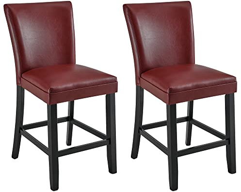 PADMA HOUSE Barhocker gepolsterter Barstuhl mit Mittlerer Rückenlehne, PU, Sitzhöhe 61 cm, Barhockern mit Fußstütze… (2er Set Rot)