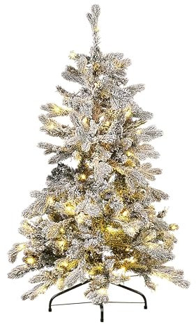 Albero di Natale artificiale innevato pre-illuminato con supporto in metallo 120 cm bianco