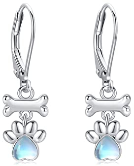 Mondstein Ohrstecker 925 Sterling Silber Hundepfoten Ohrringe Hoop Hunde Ohrringe Hypoallergener Ohrring Pfoten Ohrringe Schmuck Geschenke für Kinder Damen (Leverback Hundepfoten Ohrringe)