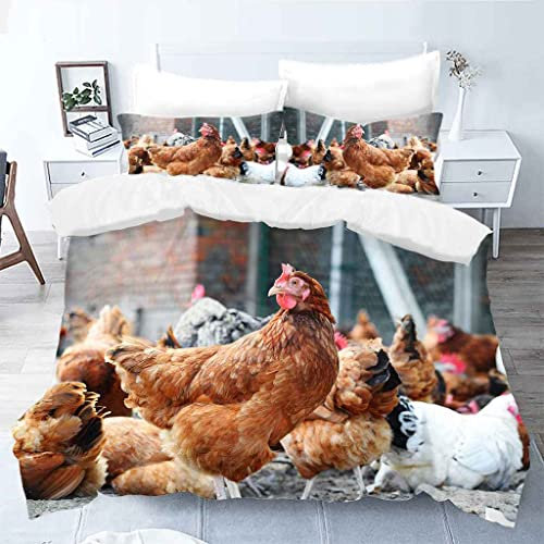 CLQPYQ Bettwäsche Set 200X200 3 Teilig Mikrofaser Winter Bettbezug, 3D Tierisches Huhn Druck Muster Bettbezüge Mit Reißverschluss Und 2 Kissenbezug 80X80Cm, Für Kinder Und Erwachsene