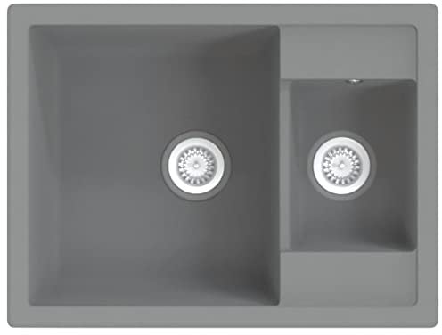 vidaXL Fregadero de Cocina Doble Seno con Rebosadero Granito Eliminar Restos Profundidad Extra Montaje por Encima Empotrado Debajo Decoración Gris