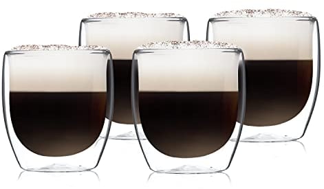 GLASWERK Verres à latte macchiato design à double paroi (4 x 250 ml) tasses à cappuccino - verres à double paroi borosilicaté - verres à thé lavables au lave-vaisselle ensemble de tasses à café