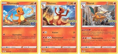 Glumanda & Glutexo & Glurak Rare Holo Set Schwert & Schild Pokemon GO 8-10/78 Sammelkarten Pokemon Einzelkarten