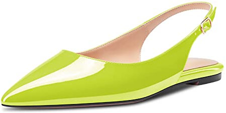 HDEUOLM Mujer Zapatos Planos Bajos Gatito Heel Puntiaguada Pumps Slip-on Slingback Oficina Fiesta Dress Verde Lima 39 EU