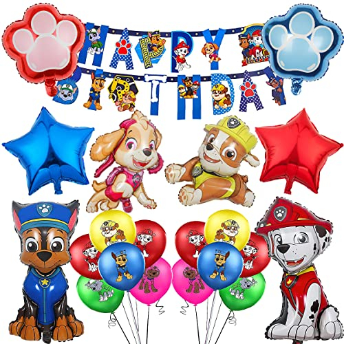 Paw Dog Patrol Geburtstag Deko, Taozoey Geburtstag Dekoration Set, Hund Patrol Luftballon, Geburtstagsdeko Jungen, Kindergeburtstag Deko, Latex Balloon, Folienballon Geburtstag Dekoration