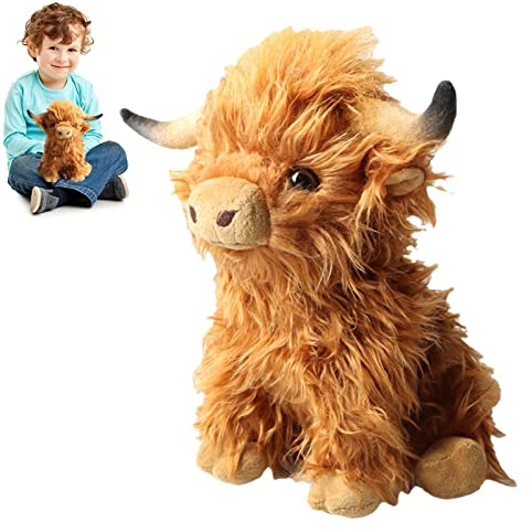 Waaka Highland Cow Plüschtier - Realistisches weiches Kuscheltier auf dem Bauernhof, Highland Cow Plüsch Stofftier Plüschtiere, Plushie Geschenk für Kinder für Kleinkinder Kinder Jungen Mädchen
