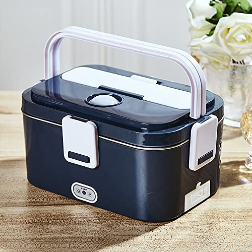 Scaldavivande Elettrico Portatile 60W, 12V/ 24V/ 220V 1.8L Lunch Box Elettrico 3 in 1, con Forchetta e Cucchiaio per Auto Camion e Ufficio,B