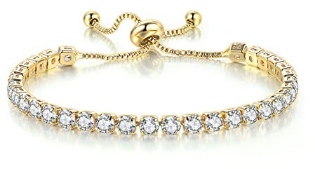 Carufin Classic Sparkling Tennis Armband Kristall Handgelenk Kette Einstellbare Hand Zubehör Schmuck für Frauen Mädchen (Gold)