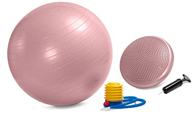 C4B Gymnastikball 65cm und Ballsitzkissen 33cm inkl. Pumpe im SET - Balance-Kissen, Sitzball, Trainingsball, Noppenkissen - Rückentraining für Fitness, Yoga, Gymnastik, Core, für einen starken Rücken