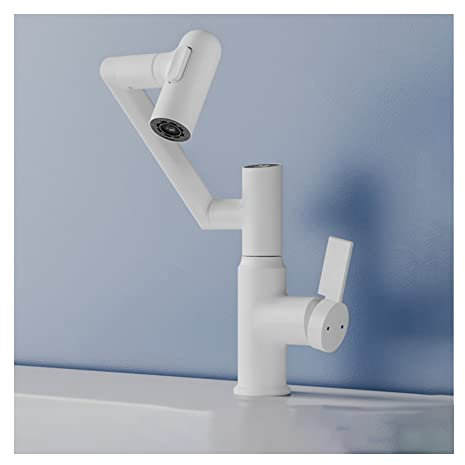 TBFL Robinet De Lavabo De Salle De Bain, Robinet De Lavabo Rotatif Monotrou Thermostatique, Mitigeur De Lavabo Monotrou en Laiton À 3 Modes,Blanc