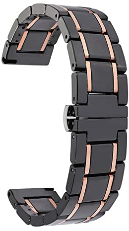 JIMNOO Edelstahl-Keramik-Uhrenarmband 20 mm 22 mm Armband Armband Generisches Armband Schnellverschluss-Armbandzubehör (Color : Black Rose Gold, Size : 22mm)