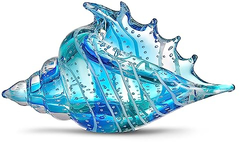 EUSTUMA Figurines de conque en Verre soufflé à la Main, Ornement d'animaux Marins pour décoration d'intérieur, Collection d'animaux Marins pour Cadeau d'anniversaire, Coquillages en Verre (conque 2)
