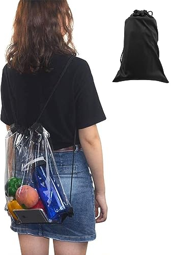 Transparenter Sport Rucksack, Premium Turnbeutel mit Kordelzug, Auch als Schulrucksack und für Festivals Durchsichtig Turnbeutel Durchsichtig Premium Rucksack, Sportbeutel Kordelzug, Strandtasche