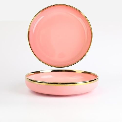 Vajilla de cerámica Plato rosa con borde dorado, plato de carne, plato de comida, vajilla de estilo nórdico, plato de cena Ins, juego de vajilla de porcelana de gama alta ( Color : 7.5 inch dish 1pcs