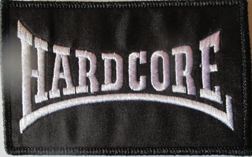 Aufnäher zum Aufbügeln, Hardcore-Logo, rechteckig, Schwarz / Weiß, 10 x 6,5 cm, Rock