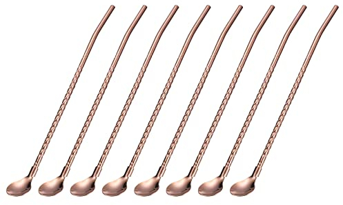 sourcing map 16Stk Edelstahl Löffel Strohhalme 8.6 Wiederverwendbar Metall Lang Griff Trinken Strohhalme Löffel für Milkshake Getränke Cocktail Rose Gold