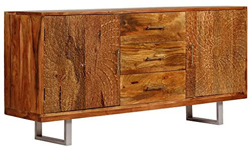 RAUGAJ Anrichte Akazienholz massiv mit geschnitzten Türen 158x40x75 cm, Möbel, Artikelmaterial: massives Akazienholz + Stahlbeine