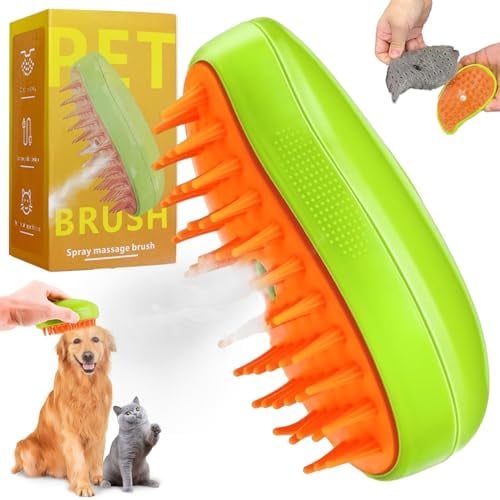 Cepillo Gatos Quitapelo,Cepillo de Vapor 3 en 1 para Gatos,Vepillo de Vapor Autolimpiable,Cepillo de Vapor Multifuncional para Gatos,Peine Eléctrico de Masaje para Mascotas (Green)