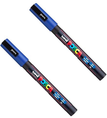 Posca PC-3M Lot de 2 marqueurs à peinture Pointe 0,9-1,3 mm Encre bleue