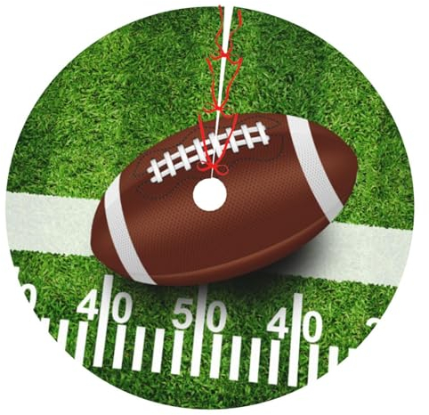 Lustiger Sport Retro Grunge American Football Feld und Ball Rasen Gras 91,4 cm Weihnachtsbaum Rock Teppich Matte Lustige Party Weiche Abdeckung Matte Dekor Zubehör für Weihnachten Halloween