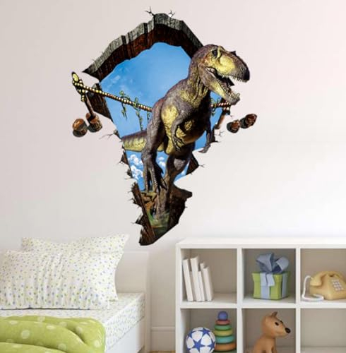 2-teilige 3d Gebrochene Wand Dinosaurier Tyrannosaurus Rex Wandaufkleber, Selbstklebende Hintergrund Layout Wandaufkleber Für Schlafzimmer, Wohnzimmer, 60,90cm
