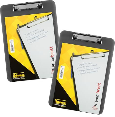 Idena 90194 - Klemmbrett für DIN A4, 2 Stück in transluzent Schwarz, Schreibbrett mit vernickelter Klemmmechanik
