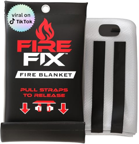 Fire Fix Notfall-Feuerlöschdecke mit Halterung, 1 Stück, Ziehen, Abdecken, Wickeln, Notfalldecke, Feuerlöscher, Wohnung, Camping, Garage, Haus und Küche, schwer entflammbar für Sicherheit zu Hause,