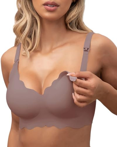 As Fairy Nursing Bras for Breastfeeding Wavy Seamless Comfort Maternity Bralette Wireless Pregnancy Sleep Bra with Support, Dark Brown, XXL