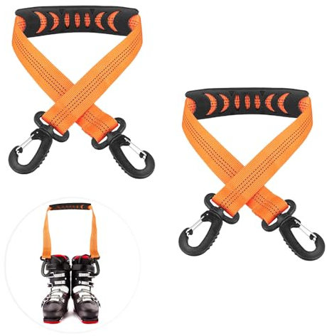 2 Stück Ski Tragegurte, 52,5x2,5cm Tragbar Ski Schultergurt Tragegurte mit Anti-Rutsch-Pad und Doppelseitigen Schnallen Winter Ski Schultergurt Ski Zubehör (Orange)