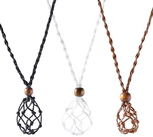 3Pcs Crystal Stone Necklace Cord Empty Stone Pendant Necklace Holders Adjustable Necklace Cage Cord Empty Cord Necklace Cage for DIY Jewelry Making