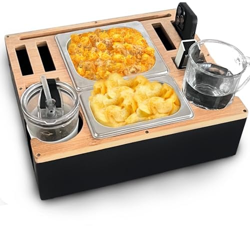 IXIGER Cafetera, equipada con dos bandejas para aperitivos, barra de café de bambú, aberturas laterales, sofá mayordomo, organiza y almacena tus artículos de sofá