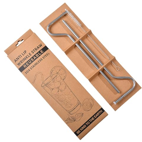 Paille anti-rides réutilisable en métal avec brosses de nettoyage, paille en acier inoxydable, passe au lave-vaisselle, paille en acier inoxydable avec brosse