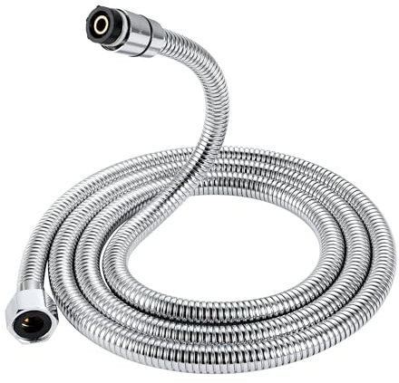 KINSE Verdrehschutz Brauseschlauch, 150CM Universal Duschschlauch, Edelstahl,Shower Hose with Seals Edelstahl-Messing-Einsatz und integriertem Gummiring - Stabil und leckagefrei (Chrom)