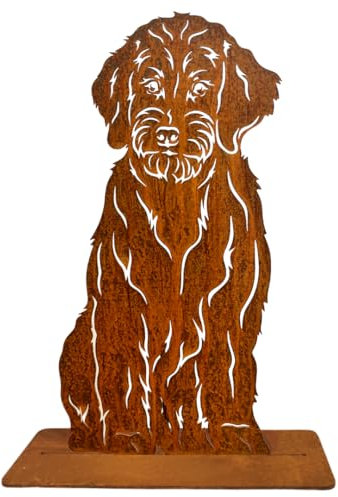 Terma Stahldesign Rost Hund Lebensgroß Handmade Germany tolle Gartendeko aus Metall Figur deko Geschenk Rostfigur Garten deko Gartenfigur, hundegrab deko (Labradoodle)