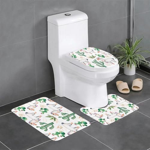 EYLOZS Bathroom Set, Rugs Sets 3 Piece,Anti-Slip, Cactus Stable, Hot Southwest Plants - Cactus and Alpaca,Absorbent Bath Mat for Tub, Shower, Room, Kitchen