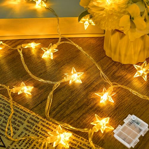 Etopgo Star Fairy Lights, 6M 40 LED Battery Powered Fairy Lights with 6h Timer,Led Star Decoration Lights for Christmas Wedding Birthday Party Bedroom Indoor&Outdoor