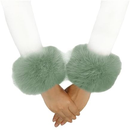Lina & Lily Damen Winter Armstulpen Manschetten Pulswärmer Kunstfell (Mintgrün)