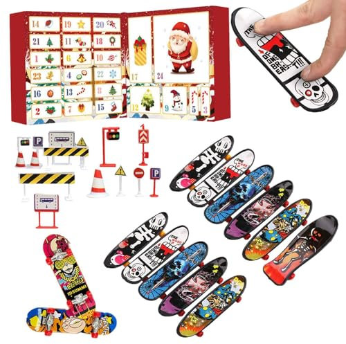 Finger-Skateboard-Adventskalender 2024, 24 tages Weihnachts-Countdown-Kalender, Sport-Adventskalender, Finger-Skateboards, Spielzeug-Set für jungens und Teenager