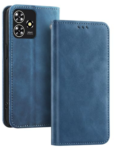 JNERBUYI Leder Hülle für ZTE Blade A73 4G/Blade V50 Smart/Axon 50 Lite, Flipcase Handyhülle mit Hautfreundliche Stoßfeste Geldbörse, Hochwertige Business Schutzhülle. Blau