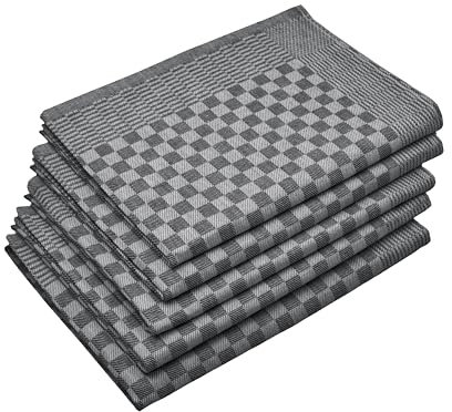 ZOLLNER 5 pièces de torchons de Cuisine 100% Coton, 46x70 cm, Noir.