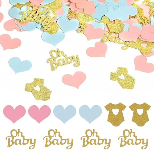 Oh Baby Konfetti Deko, 100 Stück Babyparty Tischdeko, Gender Reveal Party Deko, Baby Shower Geburtstag Party Dekorationen, Glitzer Confetti für Babyparty Party, Baby Gender Reveal Birthday Deko