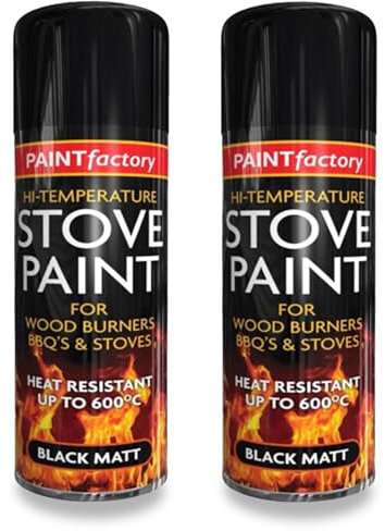 AOC24 - High Tempe Black Matt Stove Spray Paint 400ml - For Wood Burners BBQ's Stoves, Chimneys Fireplaces Paint - Matt Black Finish Spray Paint - Heat Resistant 600°C Interior Exterior Use (2)