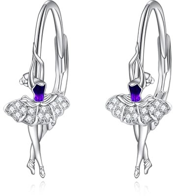 POPLYKE Ballerina Ohrringe für Frauen Sterling Silber Ballerina Tänzer Leverback Ohrringe lila Schmuck Geschenk für Tänzer Frauen