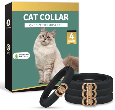 Enchvi 4 Pack Cat Collars, Comfortable Soft Rubber Cat Collar, Adjustable Waterproof Collars for Cats and Kittens - Large Medium Small Cats - Black (48cm)