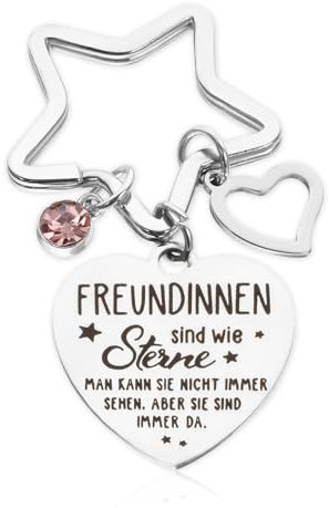 JJUNW Schlüsselanhänger mit Gravur, Beste Freundin Geschenk Stern Schlüsselring Freundschaft Geschenke Herzfömiger Schlüsselanhänger mit Anhängern